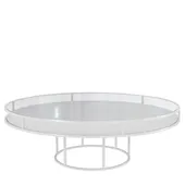 White round CORNELL KIDS table with white plastic shelve and clear glass top