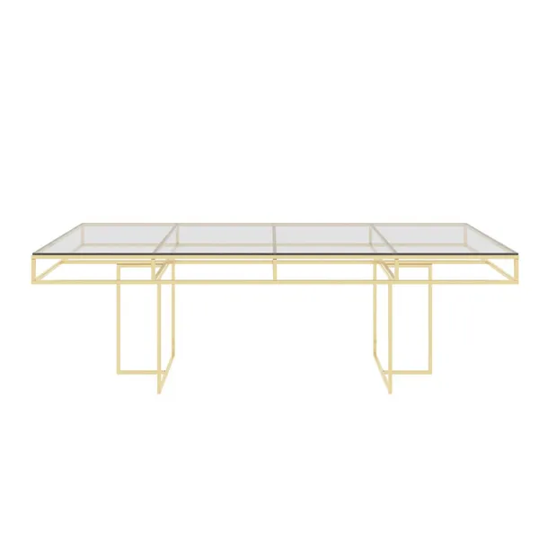 Gold rectangular CORNELL table with clear glasstop